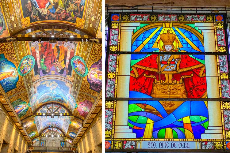 バンタヤン島の美しい教会の天井がステンドガラス