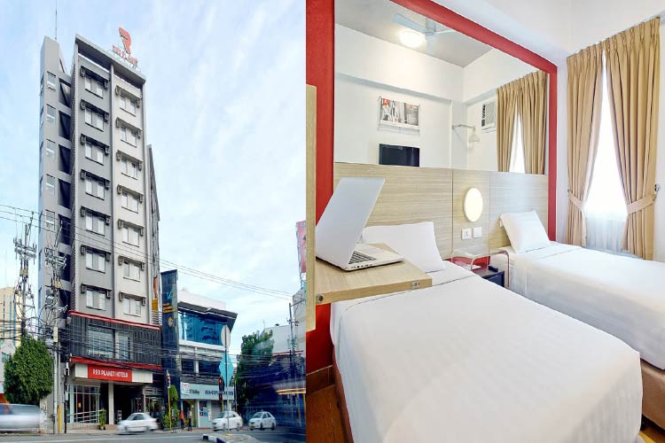 ９階建ての縦長のホテル
真っ白のベッドが２つ並べらており、ベットの背景は鏡になっている